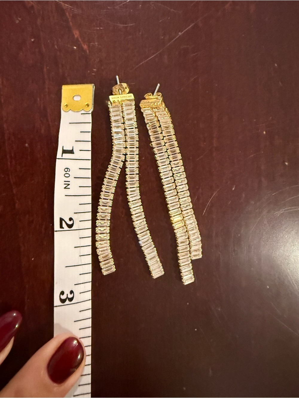 Michael Kors Gold Plated Brass Zirconia Baguette Drop Statement Earrings - Picture 4 of 4